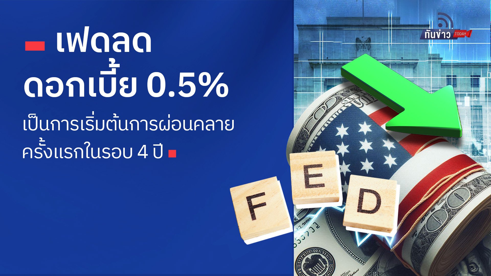 เฟดลดดอกเบี้ย 0.5% เป็นการเริ่มต้นการผ่อนคลายครั้งแรกในรอบ 4 ปี