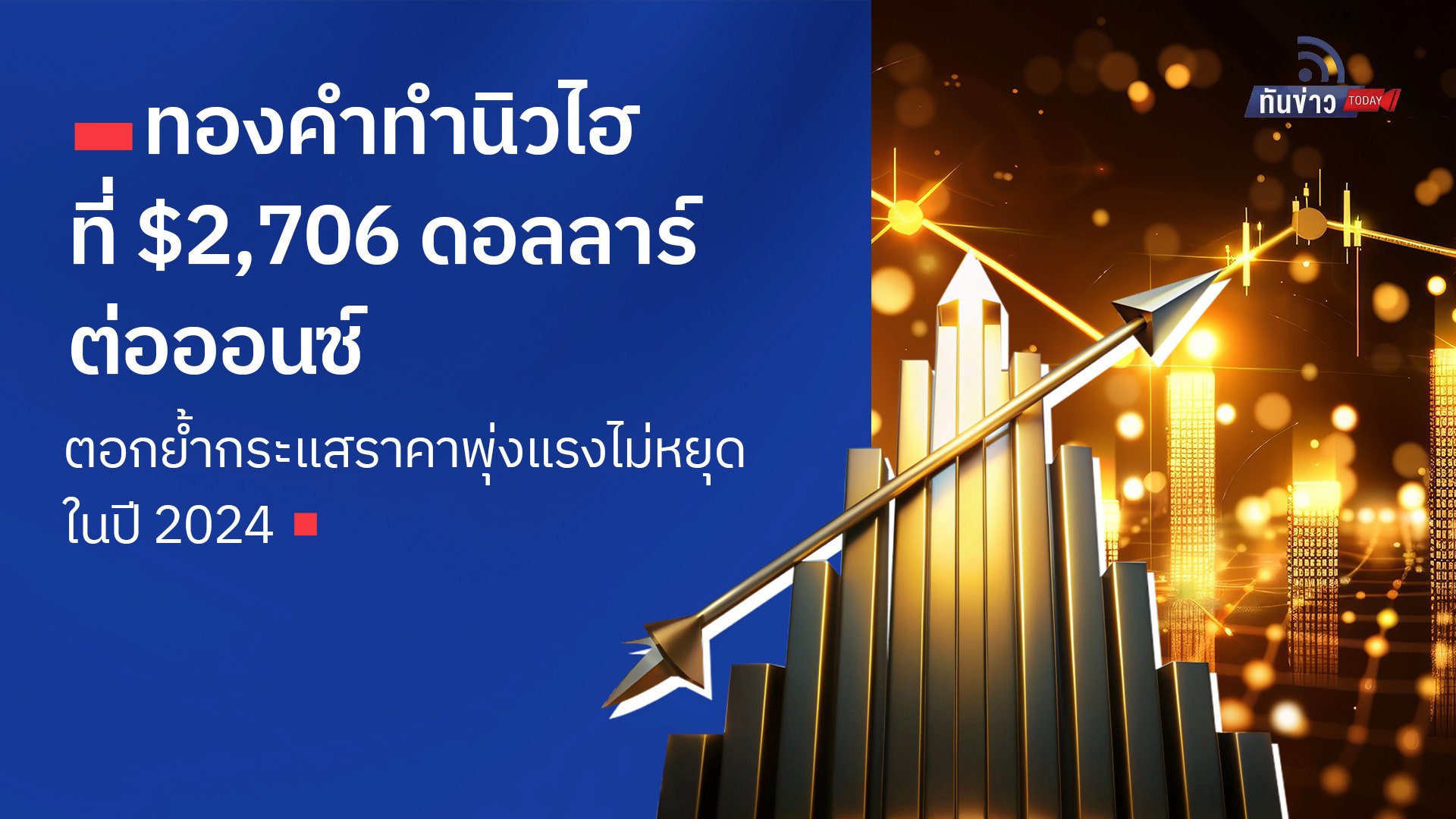 ทองคำทำนิวไฮที่ $2,706 ดอลลาร์ต่อออนซ์ ตอกย้ำกระแสราคาพุ่งแรงไม่หยุดในปี 2024