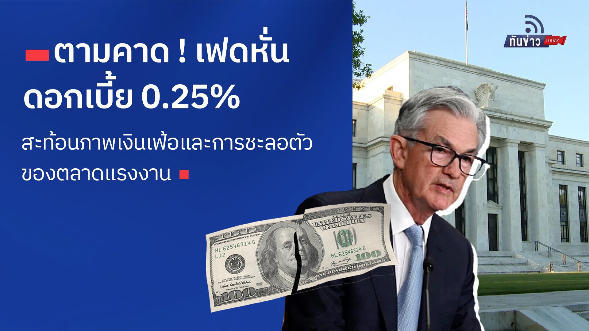 ตามคาด ! เฟดหั่นดอกเบี้ย 0.25% สะท้อนภาพเงินเฟ้อและการชะลอตัวของตลาดแรงงาน